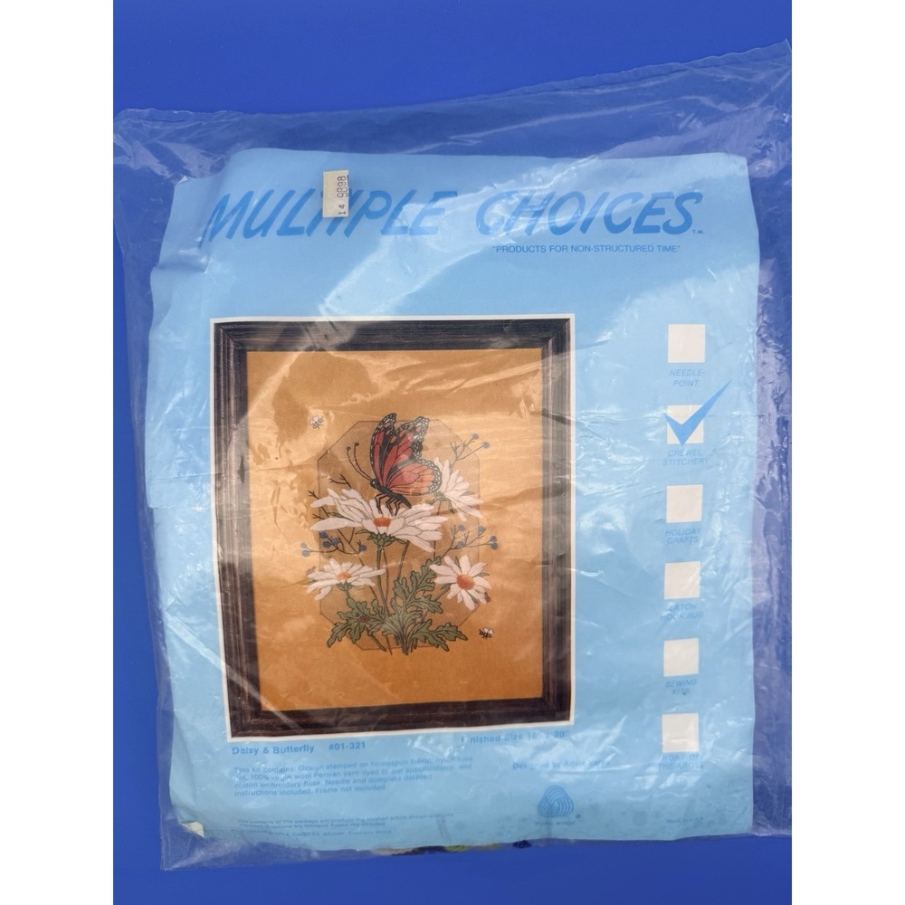 Vintage Multiple Choices Daisy Butterfly Crewel Kit #01-321 Cottagecore Sealed